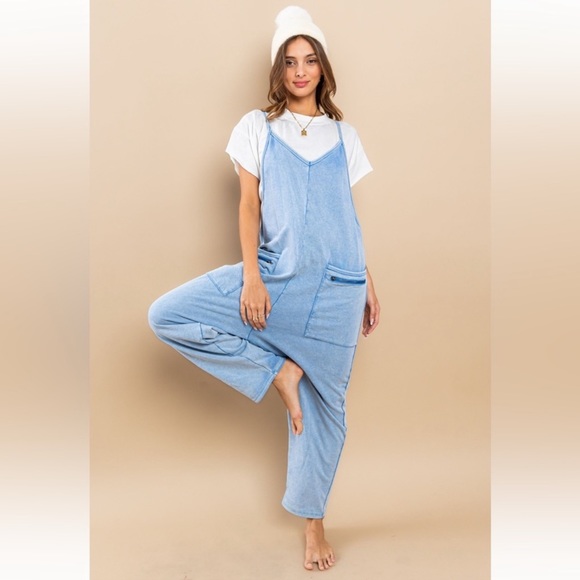 Mineral Washed French Terry Harem Jumpsuit - Picture 2 of 8